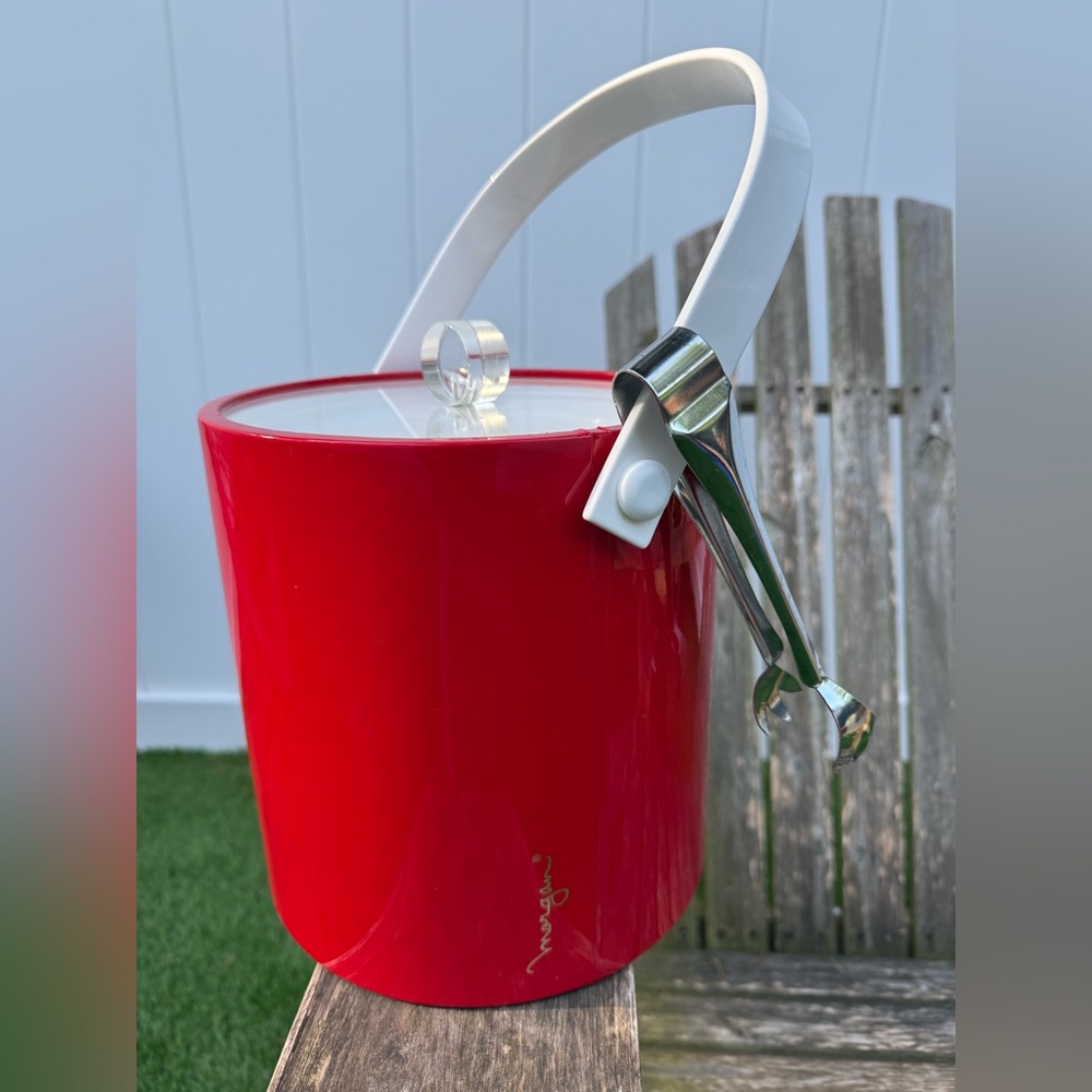 Vintage MCM Mod‎ 50s Morgan Electric Red Ice Bucket With Tongs